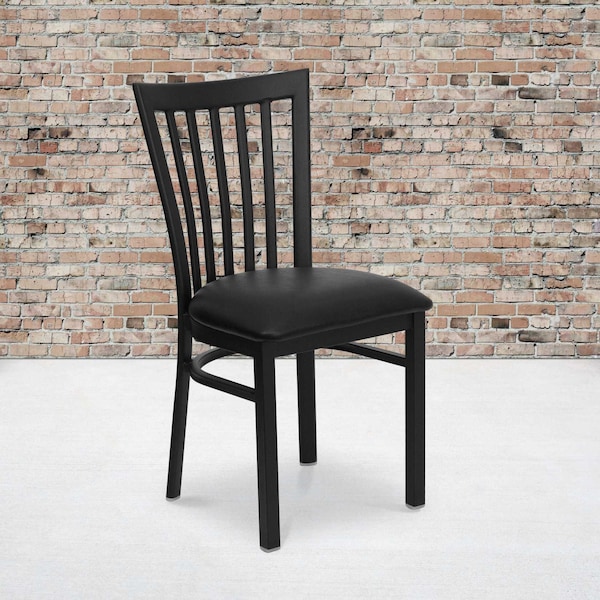 Flash Furniture Black School House Back Metal Restaurant Chair, Black Vinyl Seat, PK2 2-XU-DG6Q4BSCH-BLKV-GG - main