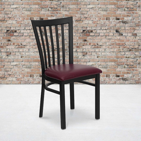 Flash Furniture Black School House Back Metal Restaurant Chair, Burgundy Vinyl Seat, PK2 2-XU-DG6Q4BSCH-BURV-GG - main