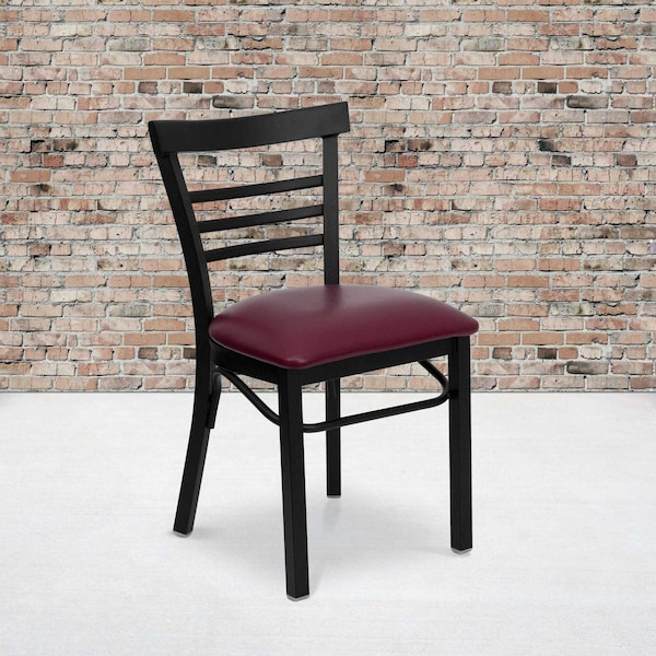 Flash Furniture Black Ladder Chair-Burg Seat, PK2 2-XU-DG6Q6B1LAD-BURV-GG - main