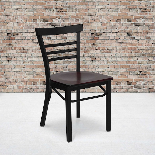 Flash Furniture Black Ladder Chair-Mah Seat, PK2 2-XU-DG6Q6B1LAD-MAHW-GG - main