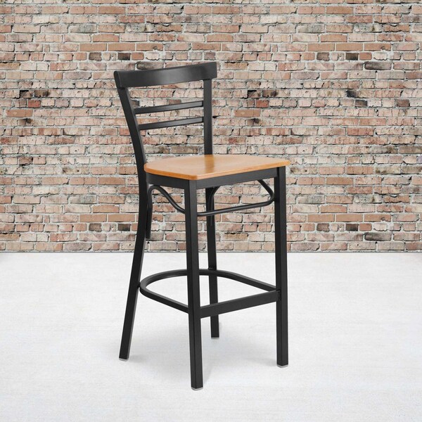 Flash Furniture Black Ladder Stool-Nat Seat, PK2 2-XU-DG6R9BLAD-BAR-NATW-GG - main