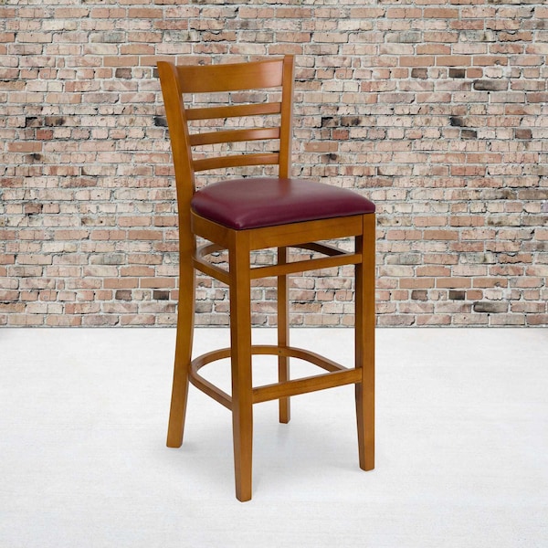 Flash Furniture Cherry Wood Stool-Burg Vinyl, PK2 2-XU-DGW0005BARLAD-CHY-BURV-GG - main