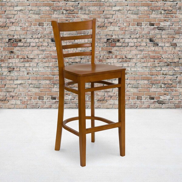 Flash Furniture HERCULES Series Ladder Back Cherry Wood Restaurant Barstool, PK2 2-XU-DGW0005BARLAD-CHY-GG - main