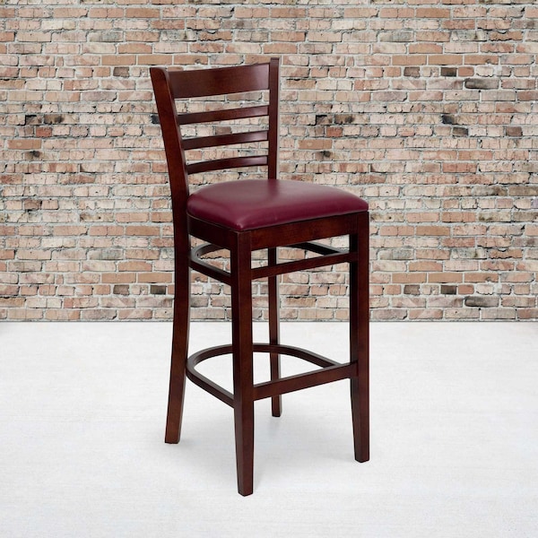 Flash Furniture Mahogany Wood Stool-Burg Vinyl, PK2 2-XU-DGW0005BARLAD-MAH-BURV-GG - main