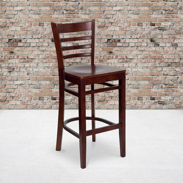 Flash Furniture HERCULES Series Ladder Back Mahogany Wood Restaurant Barstool, PK2 2-XU-DGW0005BARLAD-MAH-GG - main