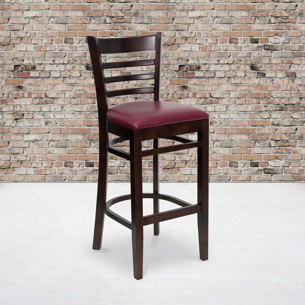 Flash Furniture Walnut Wood Stool-Burg Vinyl, PK2 2-XU-DGW0005BARLAD-WAL-BURV-GG - main