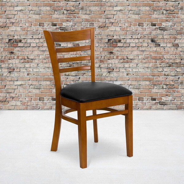 Flash Furniture Ladder Back Cherry Wood Restaurant Chair, Black Vinyl Seat, PK2 2-XU-DGW0005LAD-CHY-BLKV-GG - main