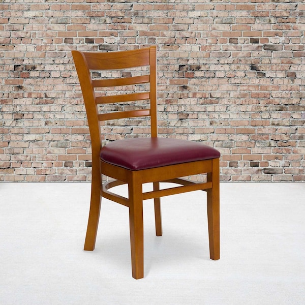 Flash Furniture Ladder Back Cherry Wood Restaurant Chair, Burgundy Vinyl Seat, PK2 2-XU-DGW0005LAD-CHY-BURV-GG - main