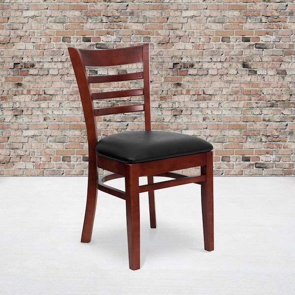 Flash Furniture Ladder Back Mahogany Wood Restaurant Chair, Black Vinyl Seat, PK2 2-XU-DGW0005LAD-MAH-BLKV-GG - main