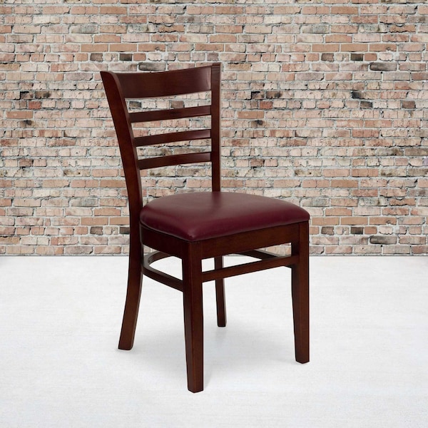 Flash Furniture Ladder Back Mahogany Wood Restaurant Chair, Burgundy Vinyl Seat, PK2 2-XU-DGW0005LAD-MAH-BURV-GG - main
