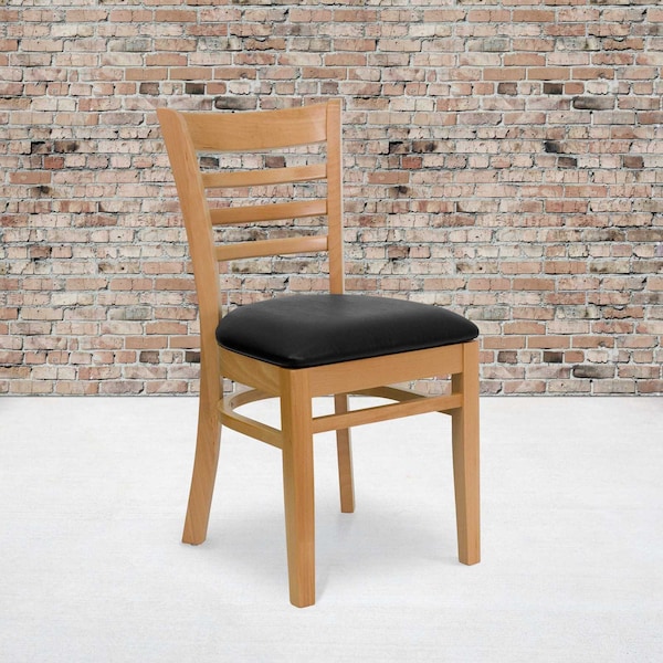 Flash Furniture Ladder Back Natural Wood Restaurant Chair, Black Vinyl Seat, PK2 2-XU-DGW0005LAD-NAT-BLKV-GG - main