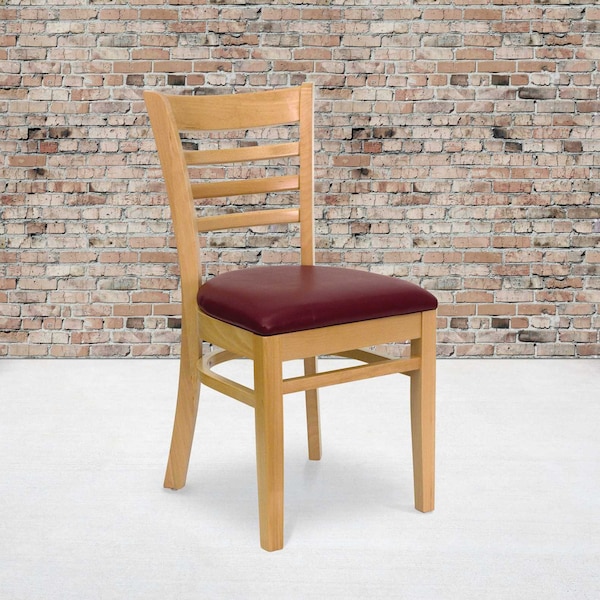 Flash Furniture Natural Wood Chair-Burg Vinyl, PK2 2-XU-DGW0005LAD-NAT-BURV-GG - main