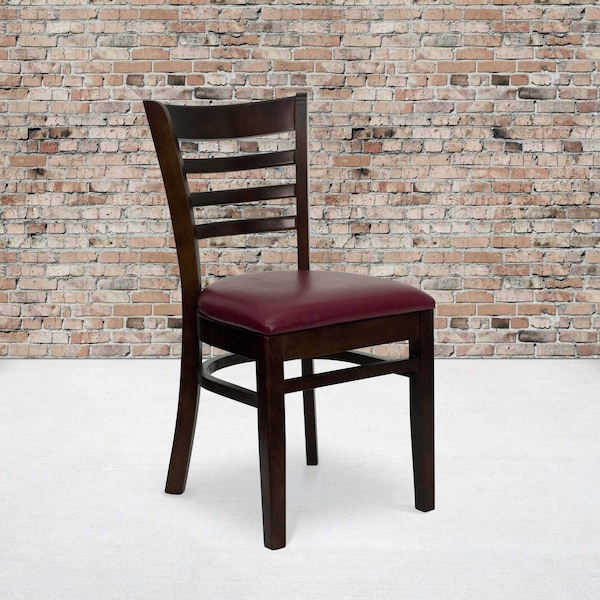 Flash Furniture Walnut Wood Chair-Burg Vinyl, PK2 2-XU-DGW0005LAD-WAL-BURV-GG - main