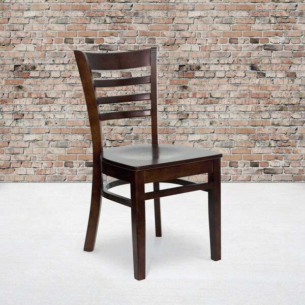 Flash Furniture HERCULES Series Ladder Back Walnut Wood Restaurant Chair, PK2 2-XU-DGW0005LAD-WAL-GG - main