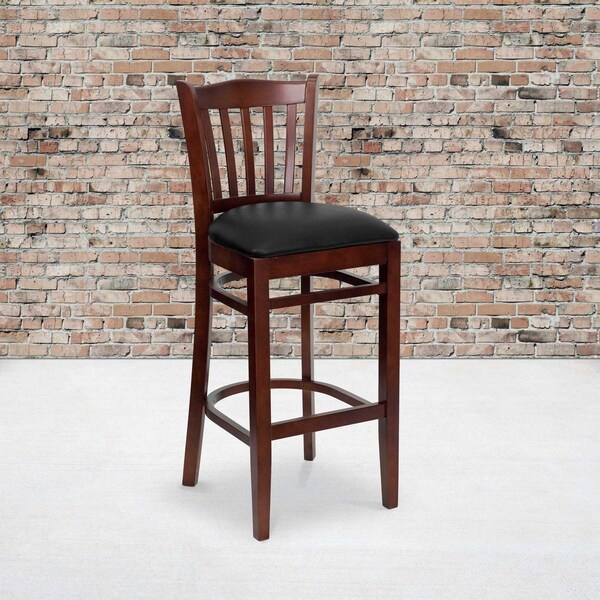 Flash Furniture Vertical Slat Back Mahogany Wood Barstool, Black Vinyl Seat, PK2 2-XU-DGW0008BARVRT-MAH-BLKV-GG - main
