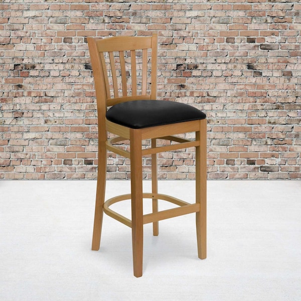 Flash Furniture Natural Wood Stool-Blk Vinyl, PK2 2-XU-DGW0008BARVRT-NAT-BLKV-GG - main