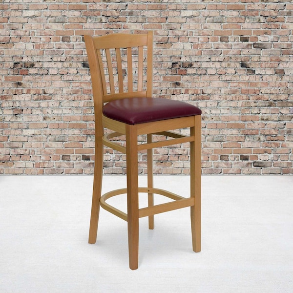 Flash Furniture Natural Wood Stool-Burg Vinyl, PK2 2-XU-DGW0008BARVRT-NAT-BURV-GG - main