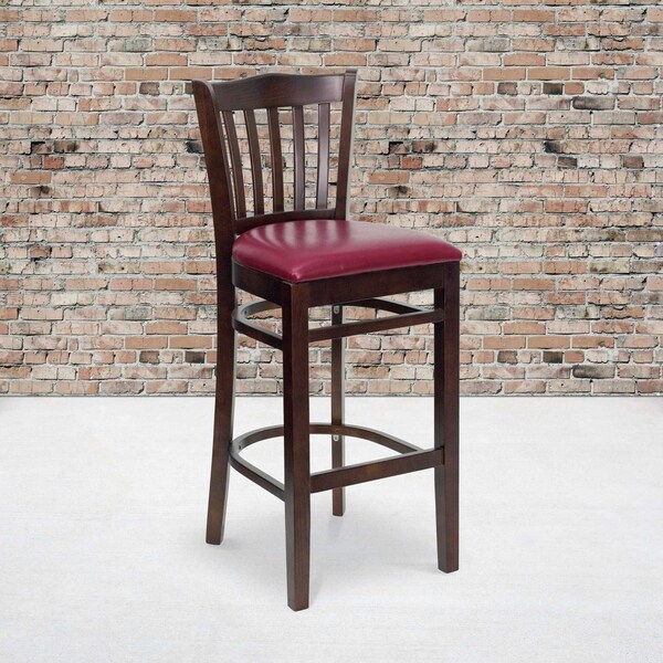 Flash Furniture Walnut Wood Stool-Burg Vinyl, PK2 2-XU-DGW0008BARVRT-WAL-BURV-GG - main