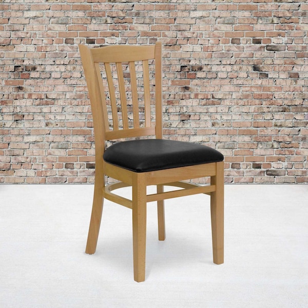 Flash Furniture Natural Wood Chair-Blk Vinyl, PK2 2-XU-DGW0008VRT-NAT-BLKV-GG - main