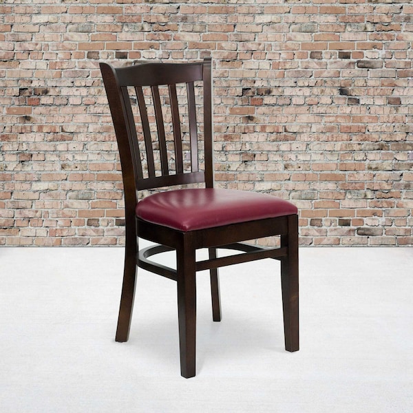 Flash Furniture Walnut Wood Chair-Burg Vinyl, PK2 2-XU-DGW0008VRT-WAL-BURV-GG - main