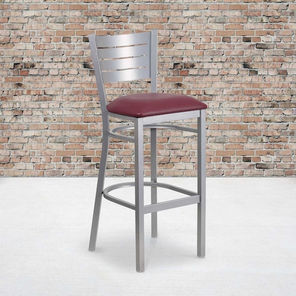Flash Furniture Silver Slat Stool-Burg Seat, PK2 2-XU-DG-60402-BAR-BURV-GG - main
