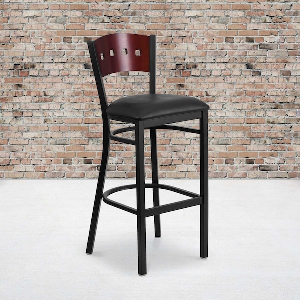 Flash Furniture Bk/Mah 4 Sqr Stool-Black Seat, PK2 2-XU-DG-60515-MAH-BAR-BLKV-GG - main