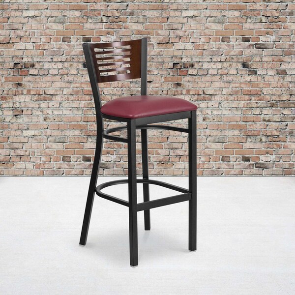 Flash Furniture Bk/Wal Slat Stool-Burg Seat, PK2 2-XU-DG-6H1B-WAL-BAR-BURV-GG - main
