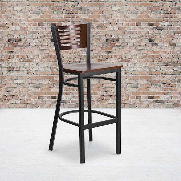 Flash Furniture Bk/Wal Slat Stool-Wood Seat, PK2 2-XU-DG-6H1B-WAL-BAR-MTL-GG - main