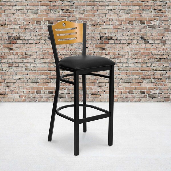 Flash Furniture Bk/Nat Slat Stool-Black Seat, PK2 2-XU-DG-6H3B-SLAT-BAR-BLKV-GG - main