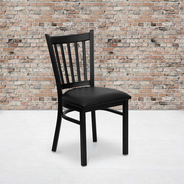 Flash Furniture Black Vertical Back Metal Restaurant Chair, Black Vinyl Seat, PK2 2-XU-DG-6Q2B-VRT-BLKV-GG - main