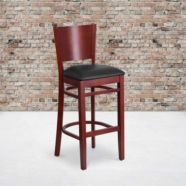 Flash Furniture Mahogany Wood Stool-Blk Vinyl, PK2 2-XU-DG-W0094BAR-MAH-BLKV-GG - main
