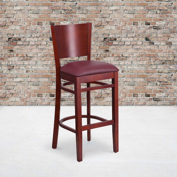 Flash Furniture Mahogany Wood Stool-Burg Vinyl, PK2 2-XU-DG-W0094BAR-MAH-BURV-GG - main