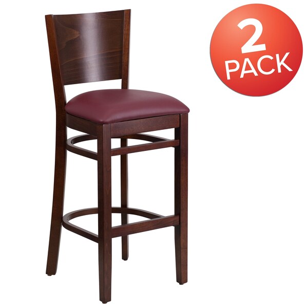 Flash Furniture Walnut Wood Stool-Burg Vinyl, PK2 2-XU-DG-W0094BAR-WAL-BURV-GG - main