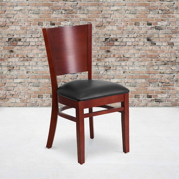 Flash Furniture Mahogany Wood Chair-Blk Vinyl, PK2 2-XU-DG-W0094B-MAH-BLKV-GG - main