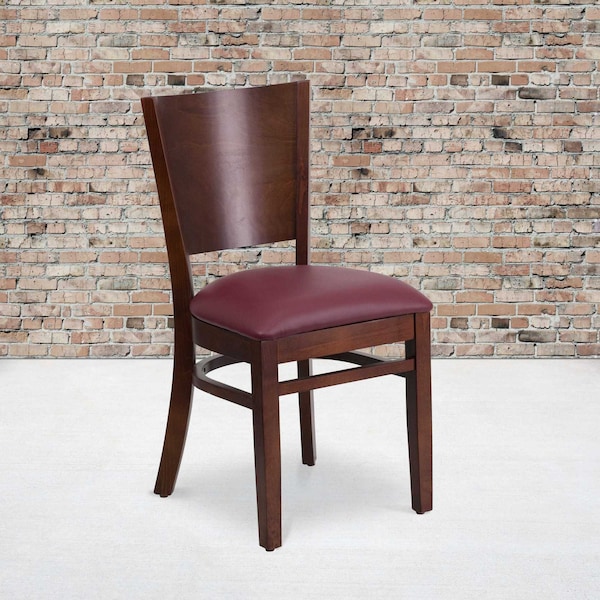 Flash Furniture Lacey Series Solid Back Walnut Wood Chair, Burgundy Vinyl Seat, PK2 2-XU-DG-W0094B-WAL-BURV-GG - main