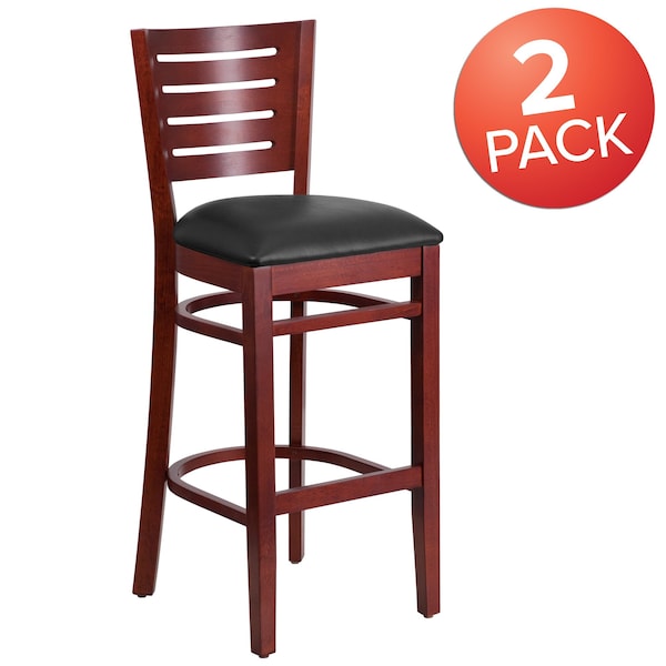 Flash Furniture Mahogany Wood Stool-Blk Vinyl, PK2 2-XU-DG-W0108BBAR-MAH-BLKV-GG - main