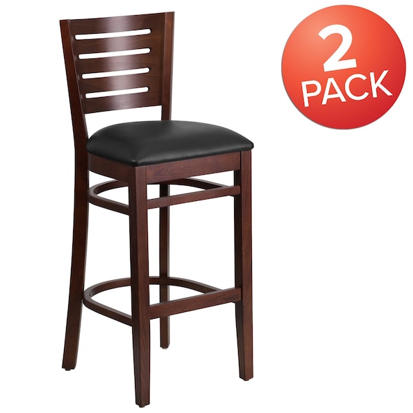 Flash Furniture Walnut Wood Stool-Blk Vinyl, PK2 2-XU-DG-W0108BBAR-WAL-BLKV-GG - main
