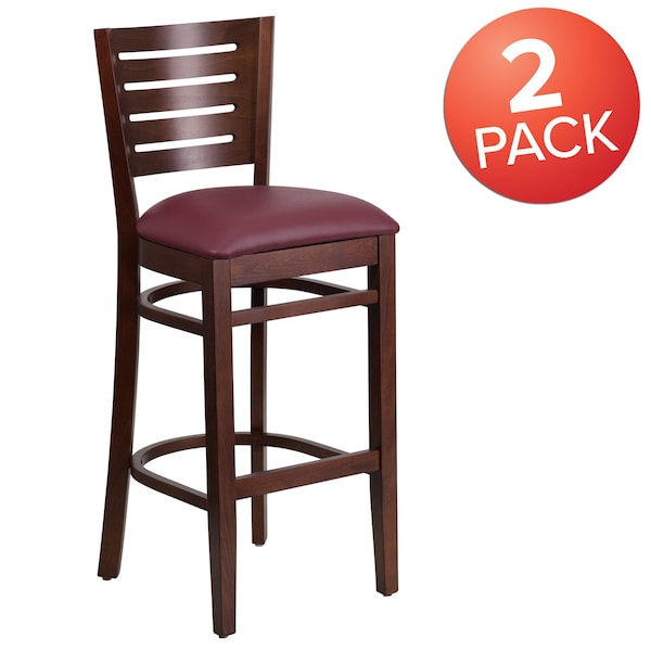 Flash Furniture Walnut Wood Stool-Burg Vinyl, PK2 2-XU-DG-W0108BBAR-WAL-BURV-GG - main