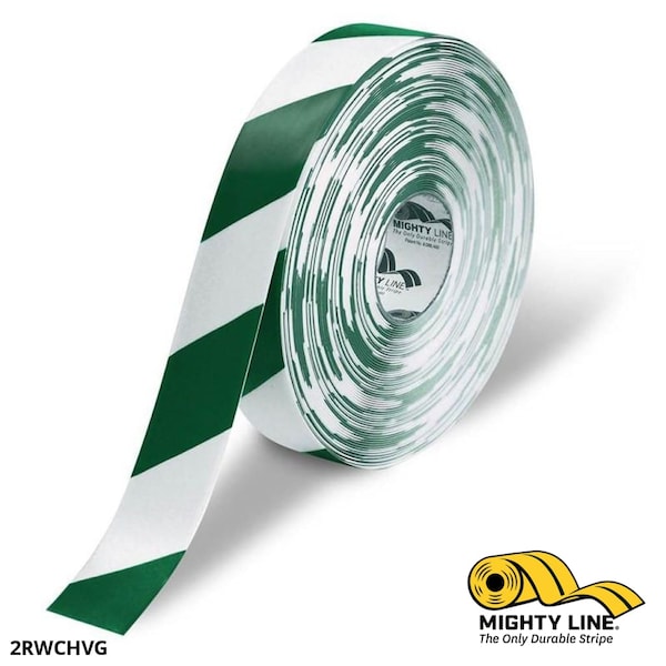 Mighty Line Industrial Safety Floor Marking Tape PVC White/Green Chevrons, 2" W x 100 ft. L 2RWCHVG - main