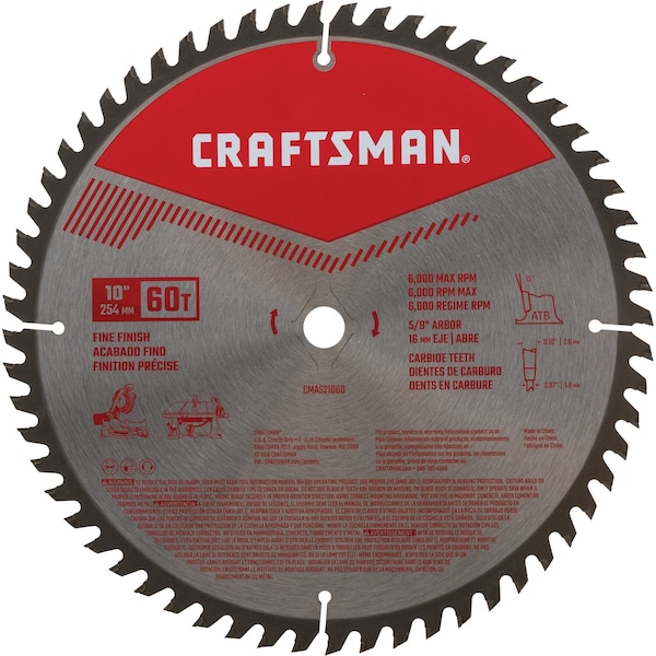 Craftsman Saw Blade, 10in 60T CMAS21060 Zoro