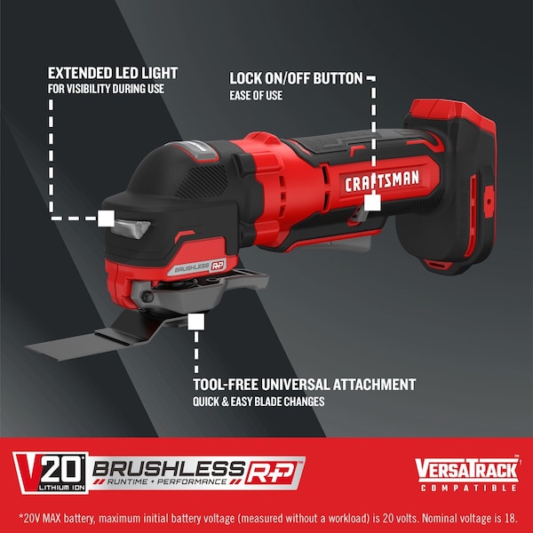 Craftsman Cordless Oscillating Tool, V20 CMCE565B Zoro