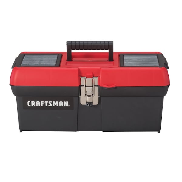 Craftsman Tool Box, Plastic, Black/Red, 16 in W x 8-1/4 in D x 7