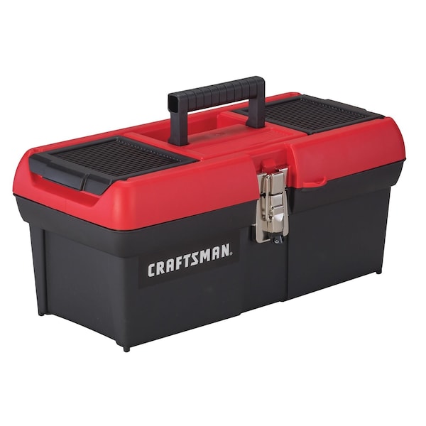 Craftsman Tool Box, Plastic, Black/Red, 16 in W x 8-1/4 in D x 7