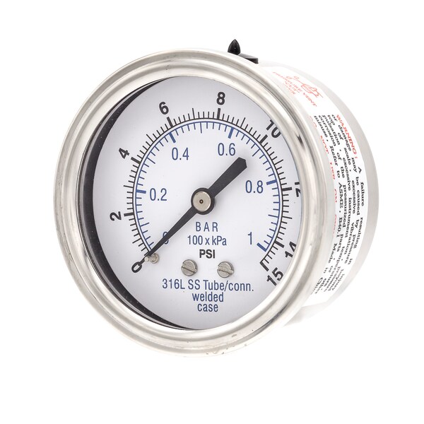 Pic Gauges Gauge, 2.5", 0/15 psi, 1/4"CBM, SS, 2 1/2 in Dial, 1/4 in NPT Male Center Back Location PRO-302D-254B-01 - main