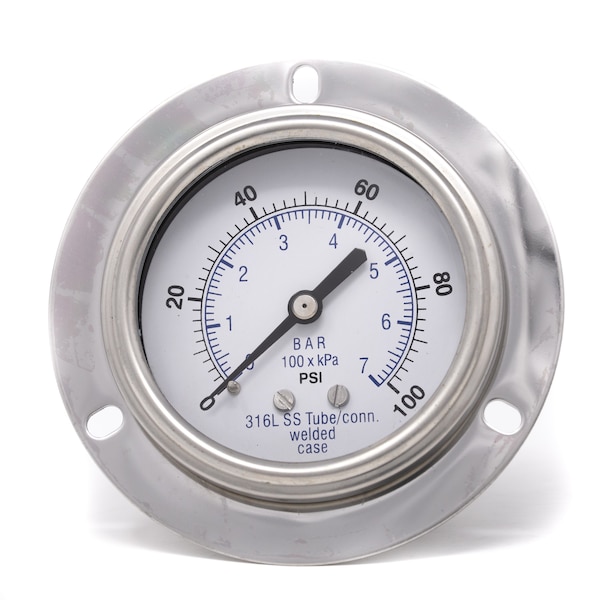 Pic Gauges Gauge, 2.5", 0/300psi, 1/4"CBM, LF, w/U-Clamp, 2 1/2 in Dial, 1/4 in NPT Male Center Back Location PRO-203L-254H - main