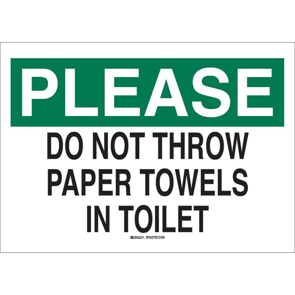 Brady Please, Do Not Throw Paper Towels In Toilet, 14" W x 10" H, Rectangle, Aluminum, 30544 30544 - main