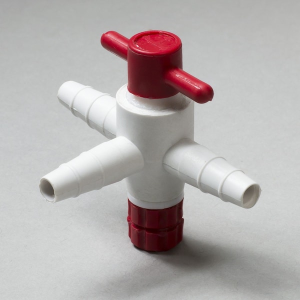 Bel-Art Three-Way Stopcock for 1/4 in. to 3/8 in. Tubing: 4mm Bore, PTFE F30895-0000 - main