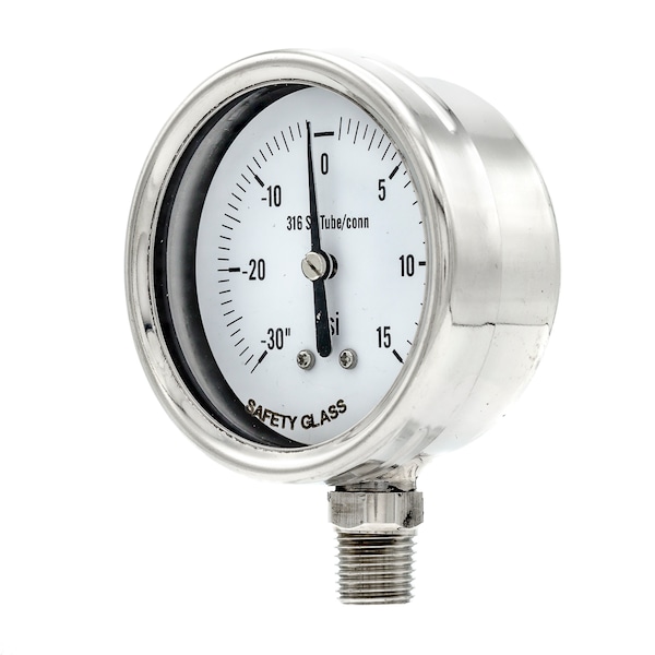 Pic Gauges Gauge, 2.5", 30/0/15psi, 1/4"LM, 1perRemBez, 2 1/2 in Dial, 1/4 in NPT Male Lower Location PRO-311D-254CB - main