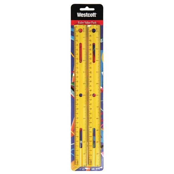 Westcott Rulers, 12" Value Pack Card 2 ea. 12" Plastic Rulers 32122