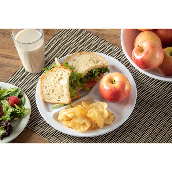 Carlisle Foodservice Melamine 3-Comp Plate, 10", Wht, PK48 KL10202 - main